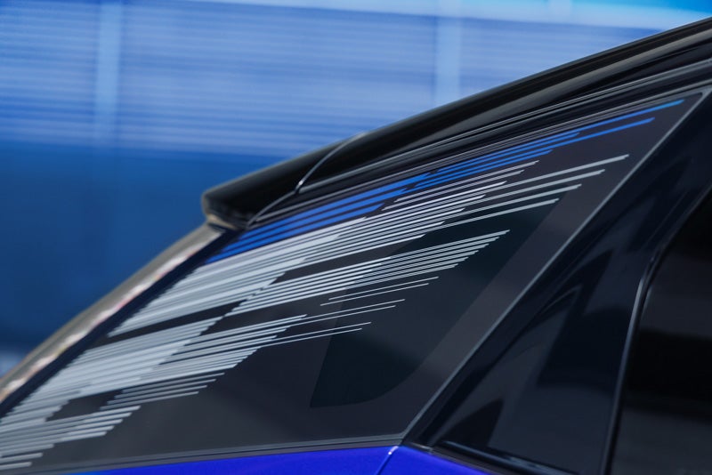 Close-up of the Modern Pattern on the 2026 OPTIQ-V Rear Quarter Glass | Heritage Cadillac in Morrow GA